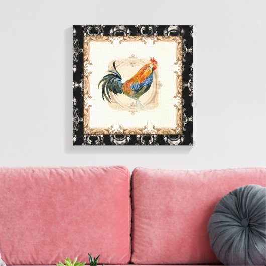 Stijl Frans Toile Black in White Rooster Canvas Afdruk (Insitu (Woonkamer))