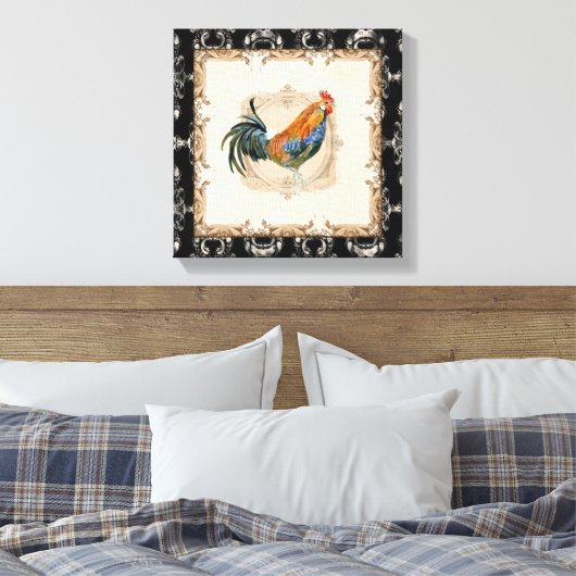 Stijl Frans Toile Black in White Rooster Canvas Afdruk (Insitu (Slaapkamer))