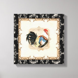 Stijl Frans Toile Black in White Rooster Canvas Afdruk