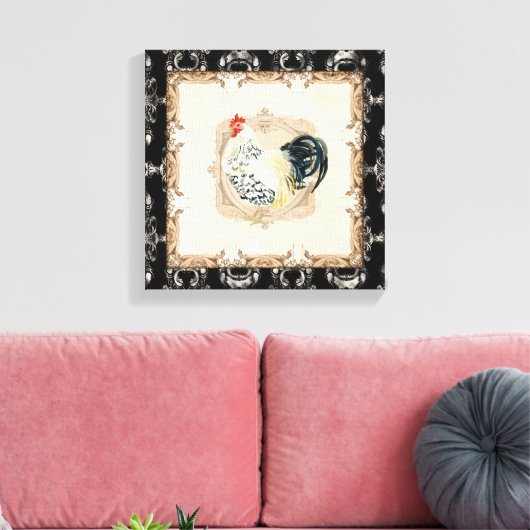 Stijl Frans Toile Black in White Rooster Canvas Afdruk (Insitu (Woonkamer))