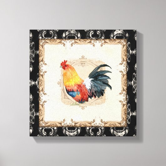Stijl Frans Toile Black in White Rooster Canvas Afdruk (Voorkant)