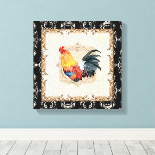 Stijl Frans Toile Black in White Rooster Canvas Afdruk (Insitu (Houten vloer))