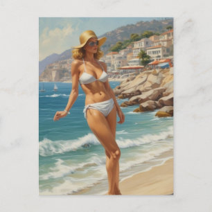  stijl Franse Riviera Travel Beach Girl Briefkaart