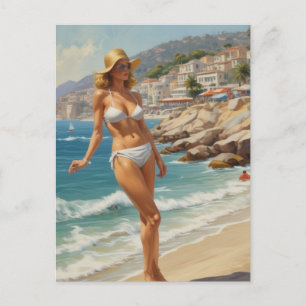  stijl Franse Riviera Travel Beach Girl Briefkaart