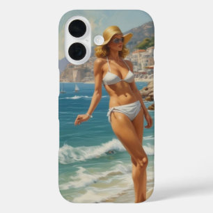  stijl Franse Riviera Travel Beach Girl iPhone 16 Hoesje