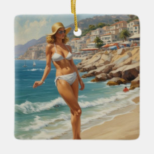  stijl Franse Riviera Travel Beach Girl Keramisch Ornament