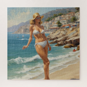  stijl Franse Riviera Travel Beach Girl Legpuzzel