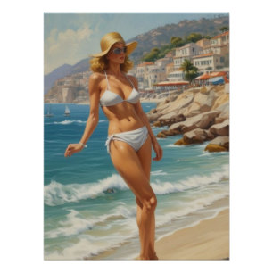  stijl Franse Riviera Travel Beach Girl Perfect Poster