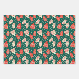  stijl groene kerst petten & wanten inpakpapier vel