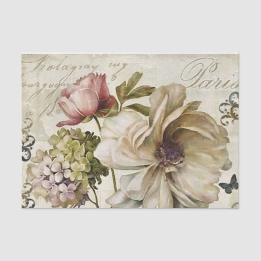 Stijl Grote Bloemen met Script Achtergrond Tissuepapier (Voorkant)