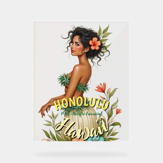 Stijl Hawaii Reizen Honolulu Hula Meisje Acryl Bord (Voorkant)