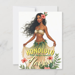  Stijl Hawaii Reizen Honolulu Hula Meisje Briefkaart