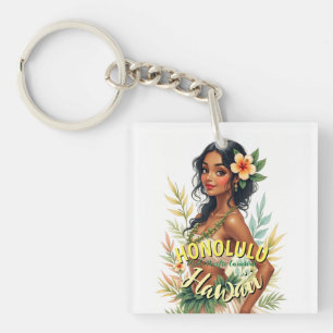  Stijl Hawaii Reizen Honolulu Hula Meisje Sleutelhanger