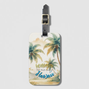 stijl Hawaiian Seascape Palms Travel Art Bagagelabel