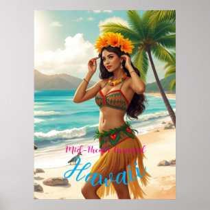  stijl Hawaiian Travel Honolulu Hula Meisje Poster
