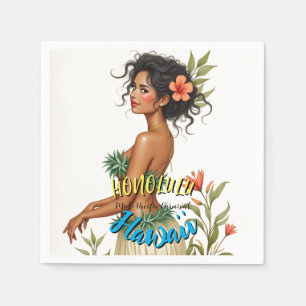  stijl Hawaiian Travel Honolulu Hula Meisje Servet