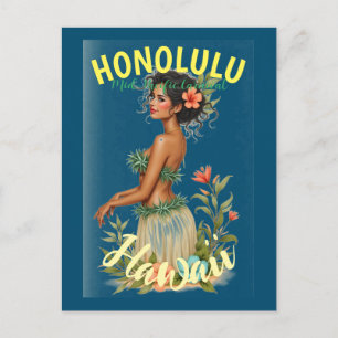 stijl Hawaiian Travel Honolulu Mid-Pacific Aankondigingskaart
