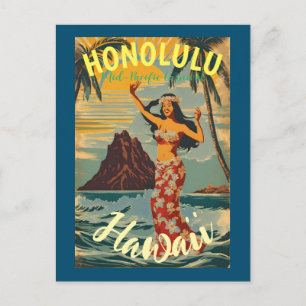 stijl Hawaiian Travel Honolulu Mid-Pacific Aankondigingskaart