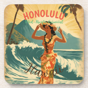  stijl Hawaiian Travel Honolulu Mid-Pacific Bier Onderzetter