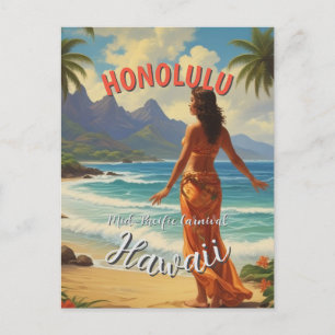  stijl Hawaiian Travel Honolulu Mid-Pacific Briefkaart