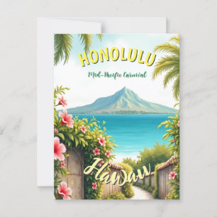  stijl Hawaiian Travel Honolulu Mid-Pacific Briefkaart