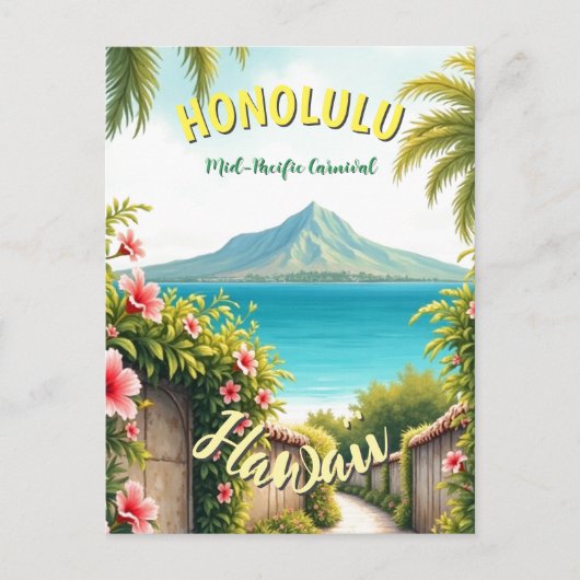  stijl Hawaiian Travel Honolulu Mid-Pacific Briefkaart (Voorkant)