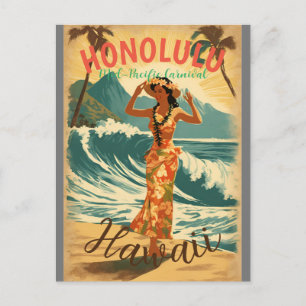 stijl Hawaiian Travel Honolulu Mid-Pacific Briefkaart