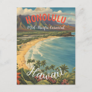  stijl Hawaiian Travel Honolulu Mid-Pacific Feestdagenkaart