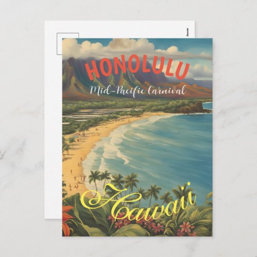  stijl Hawaiian Travel Honolulu Mid-Pacific Feestdagenkaart (Voorkant / Achterkant)