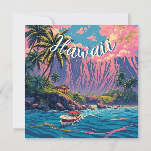  stijl Hawaiian Travel Honolulu Mid-Pacific Feestdagenkaart (Voorkant)