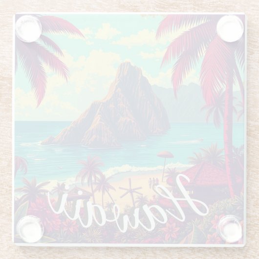 stijl Hawaiian Travel Honolulu Mid-Pacific Glazen Onderzetter (Achterkant)