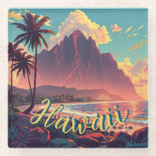  stijl Hawaiian Travel Honolulu Mid-Pacific Glazen Onderzetter