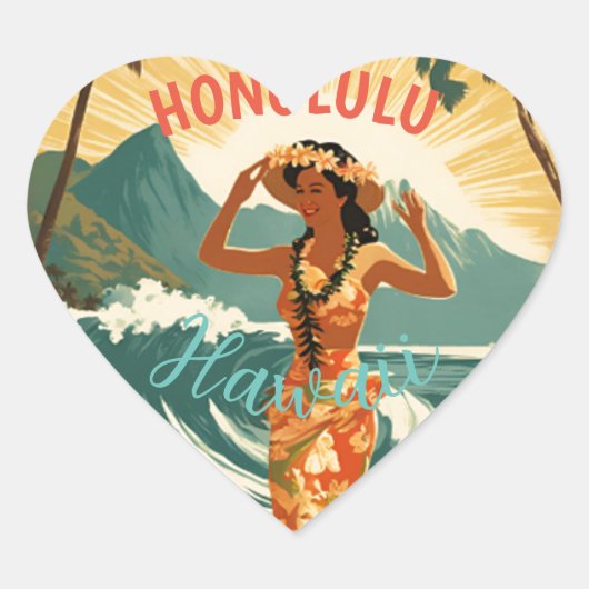 stijl Hawaiian Travel Honolulu Mid-Pacific Hart Sticker (Voorkant)