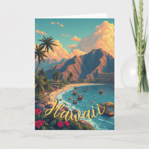  stijl Hawaiian Travel Honolulu Mid-Pacific Kaart