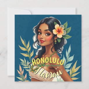  stijl Hawaiian Travel Honolulu Mid-Pacific Kaart