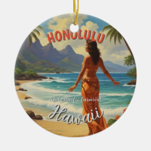  stijl Hawaiian Travel Honolulu Mid-Pacific Keramisch Ornament