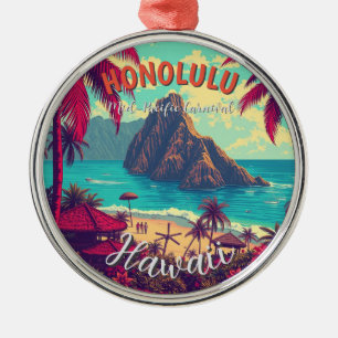  stijl Hawaiian Travel Honolulu Mid-Pacific Metalen Ornament