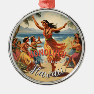  stijl Hawaiian Travel Honolulu Mid-Pacific Metalen Ornament