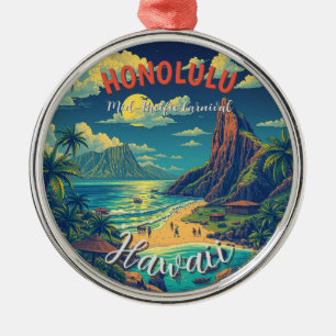  stijl Hawaiian Travel Honolulu Mid-Pacific Metalen Ornament