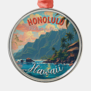  stijl Hawaiian Travel Honolulu Mid-Pacific Metalen Ornament