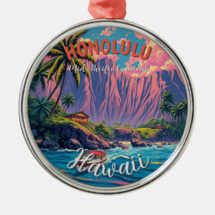  stijl Hawaiian Travel Honolulu Mid-Pacific Metalen Ornament