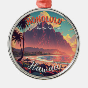  stijl Hawaiian Travel Honolulu Mid-Pacific Metalen Ornament