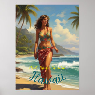  stijl Hawaiian Travel Honolulu Mid-Pacific Poster