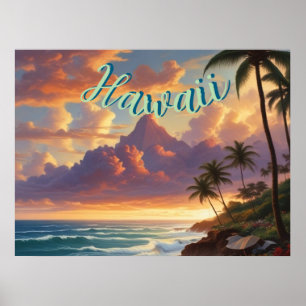  stijl Hawaiian Travel Honolulu Mid-Pacific Poster