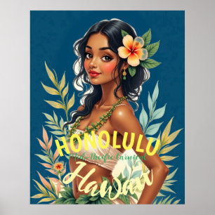  stijl Hawaiian Travel Honolulu Mid-Pacific Poster