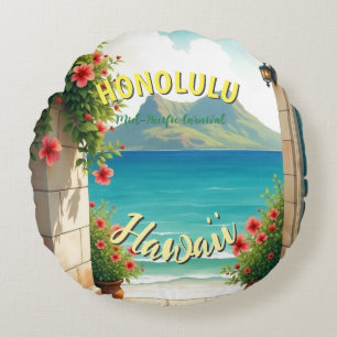  stijl Hawaiian Travel Honolulu Mid-Pacific Rond Kussen