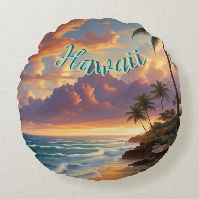  stijl Hawaiian Travel Honolulu Mid-Pacific Rond Kussen (Voorkant)