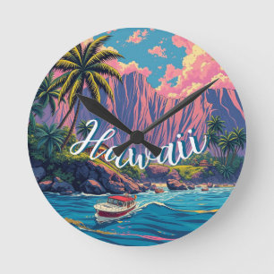  stijl Hawaiian Travel Honolulu Mid-Pacific Ronde Klok