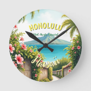  stijl Hawaiian Travel Honolulu Mid-Pacific Ronde Klok