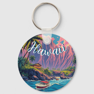  stijl Hawaiian Travel Honolulu Mid-Pacific Sleutelhanger